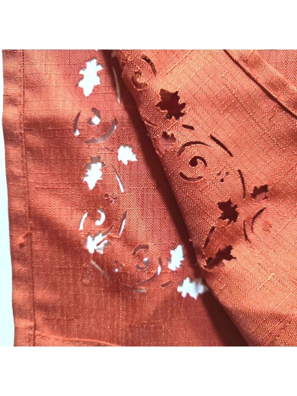 Thanksgiving Tablecloth Napkin Set cutwork leaf orange autumn holiday linens
